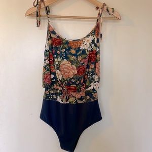 Farm Rio flower bodysuit dark blue navy worn once EUC size small
